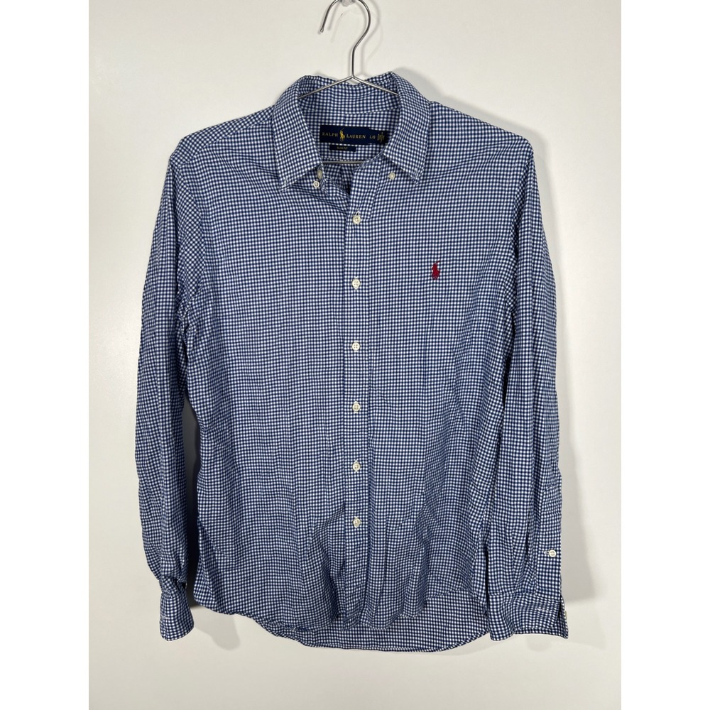 Ralph Lauren Slim Fit 100% Cotton Blue Gingham Button Down Shirt Preppy Office L